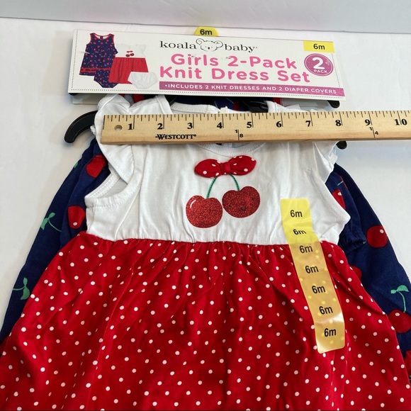 Koala Baby Girls Knit Dress Set 6 Months Cherries 2 Dresses 100% Cotton - Picture 11 of 16